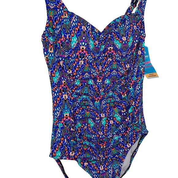 Swim Solutions Tummy-Control Shirred One-Piece Swimsuit, 12 blue - Picture 7 of 8